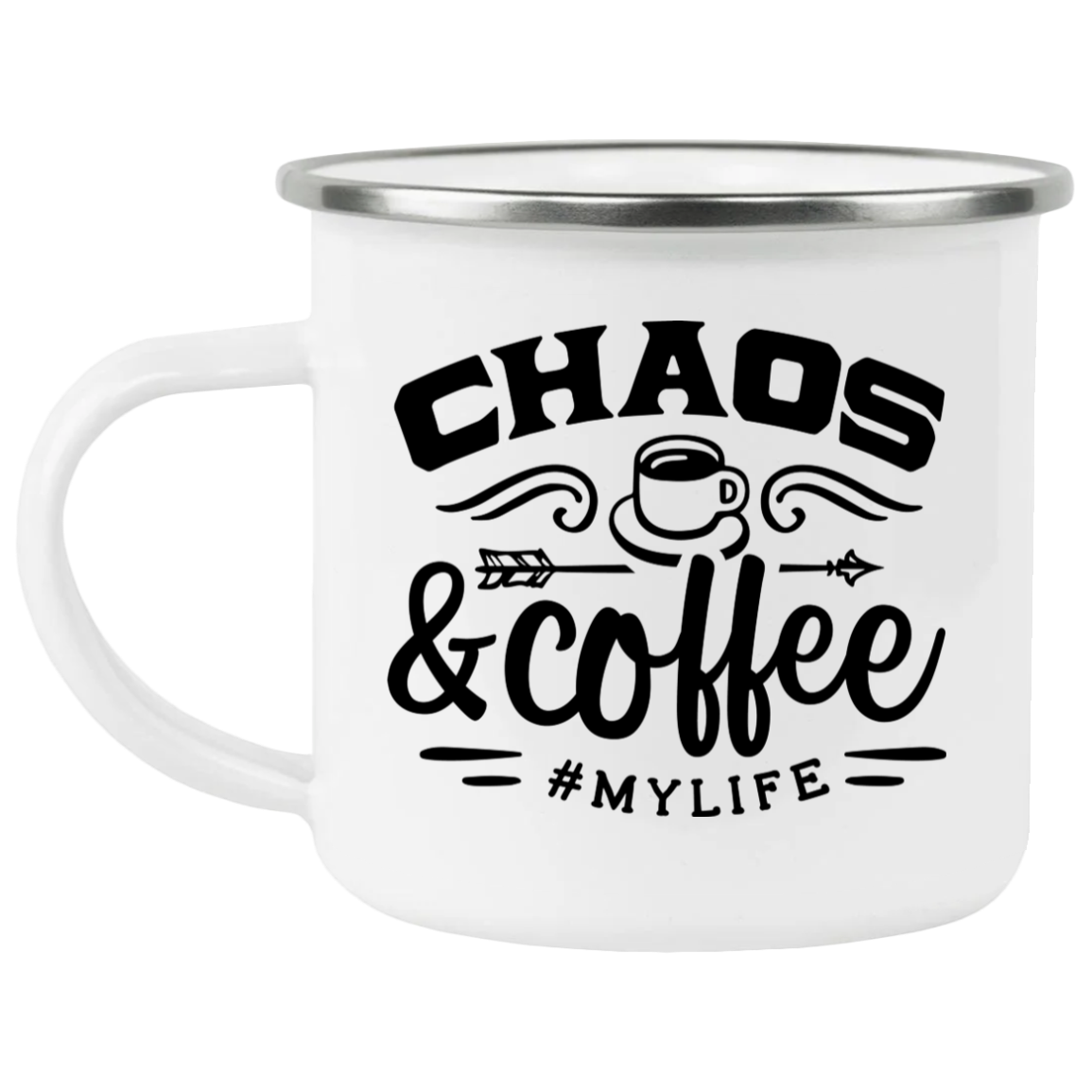 Enamel Camping Mug - Chaos & Coffee