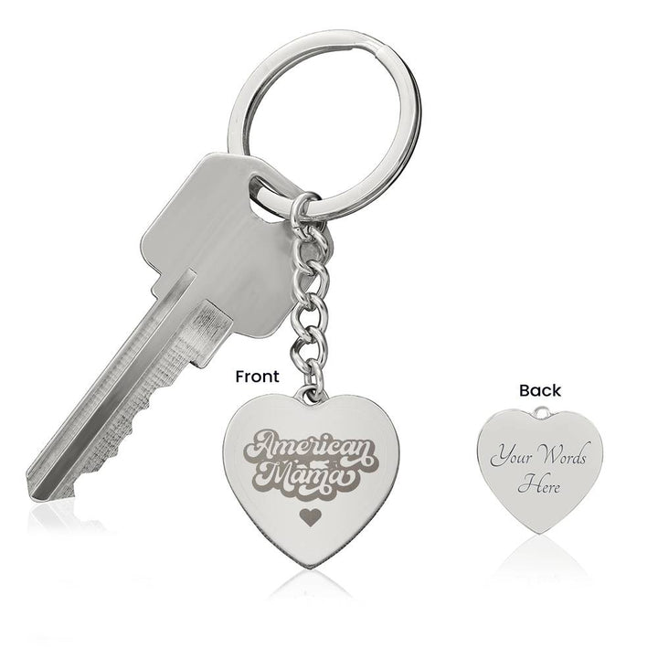American Mama - Engraved Heart Keychain