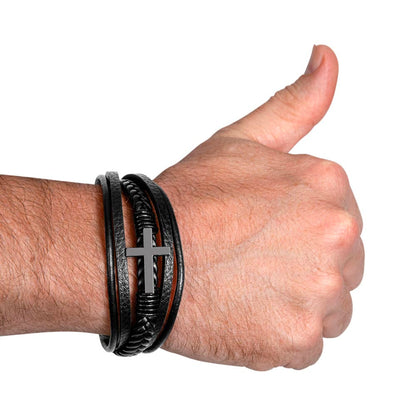 To My Husband, In your arms I've found - Men's Cross - Vegan Leather Bracelet