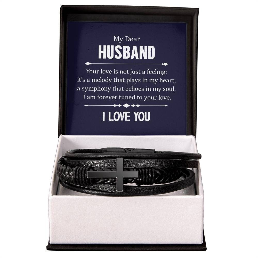 My Dear Husband, Your love - Men's Cross - Vegan Leather Bracelet