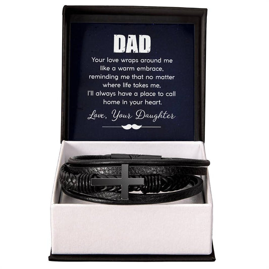 Dad, Your love wraps - Men's Cross - Vegan Leather Bracelet