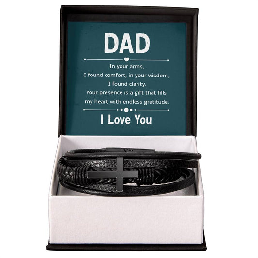 Dad, In your arms - Men's Cross - Vegan Leather Bracelet