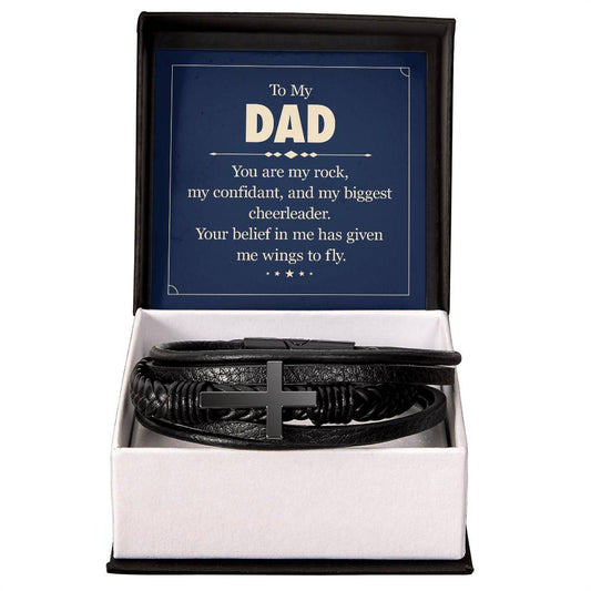 To My Dad, You are my rock - Men's Cross - Vegan Leather Bracelet