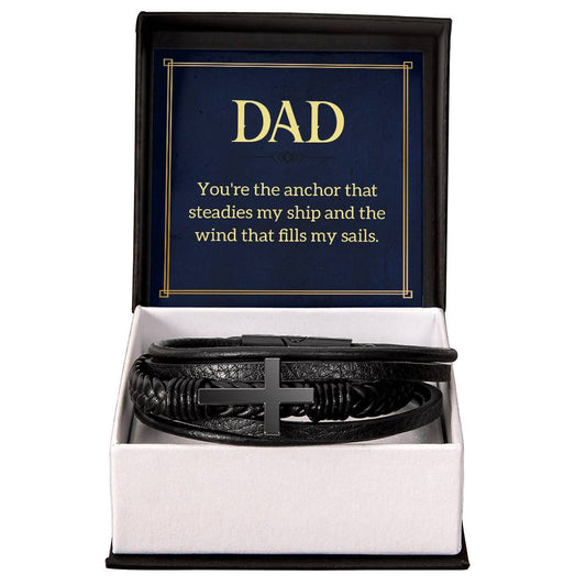 Dad, Your the Anchor - Men's Cross - Vegan Leather Bracelet