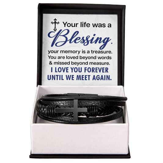 You life was a Blessing - Men's Cross - Vegan Leather Bracelet