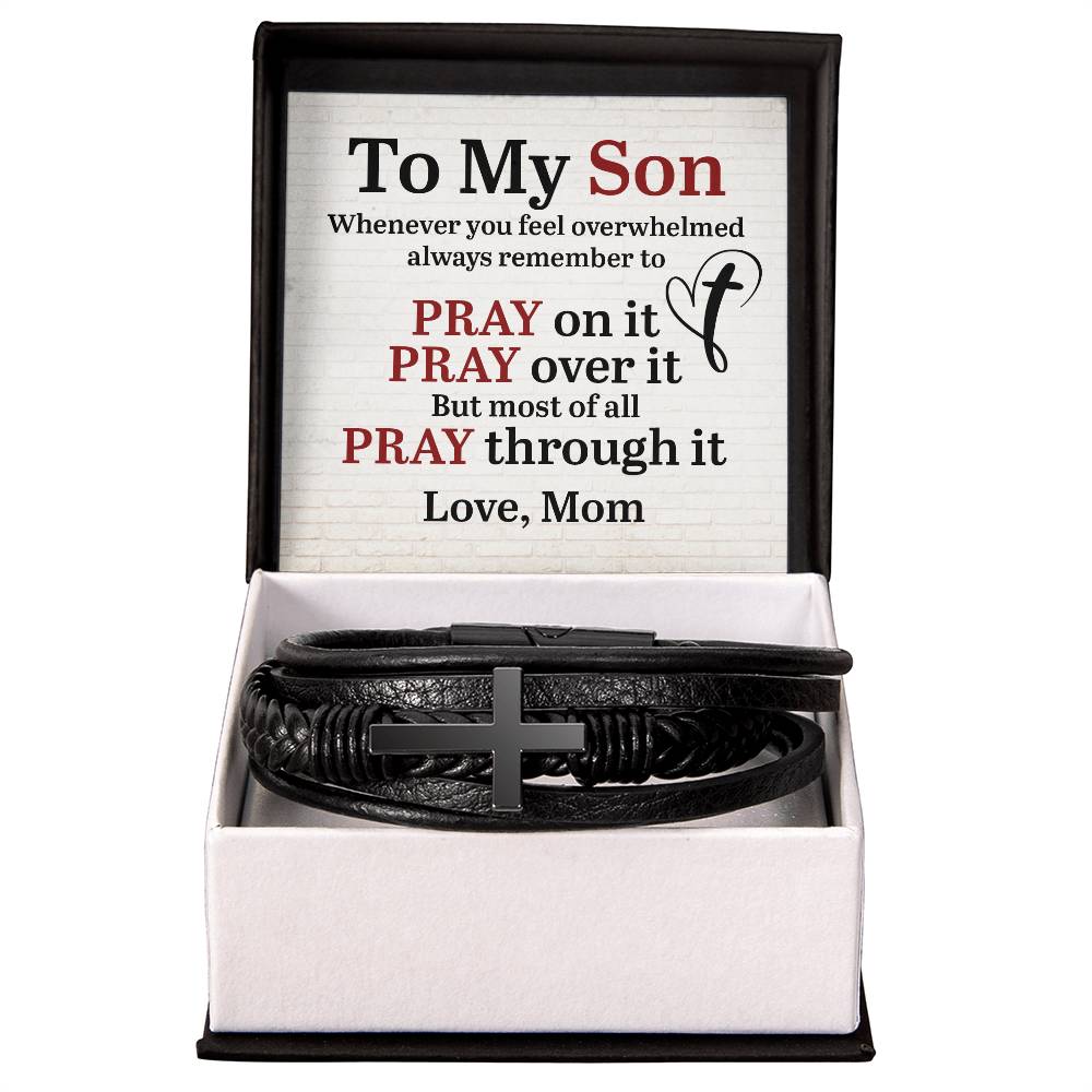 To My Son, Whenever you feel overwhelmed - Men's Cross - Vegan Leather Bracelet