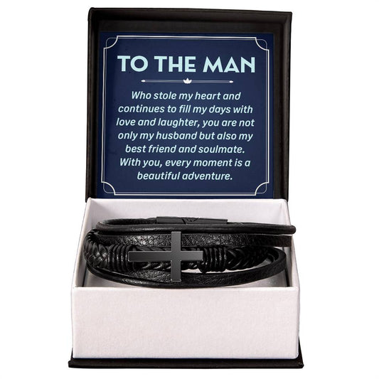 To The Man, Who stole my heart - Men's Cross - Vegan Leather Bracelet