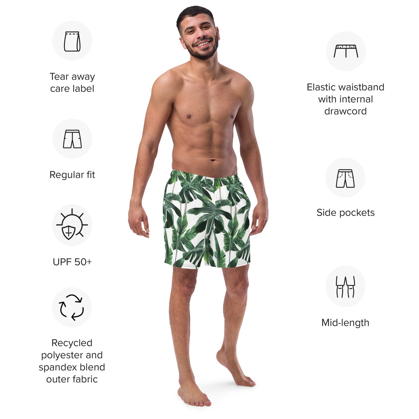 Mens Swim Shorts - Green Leaf