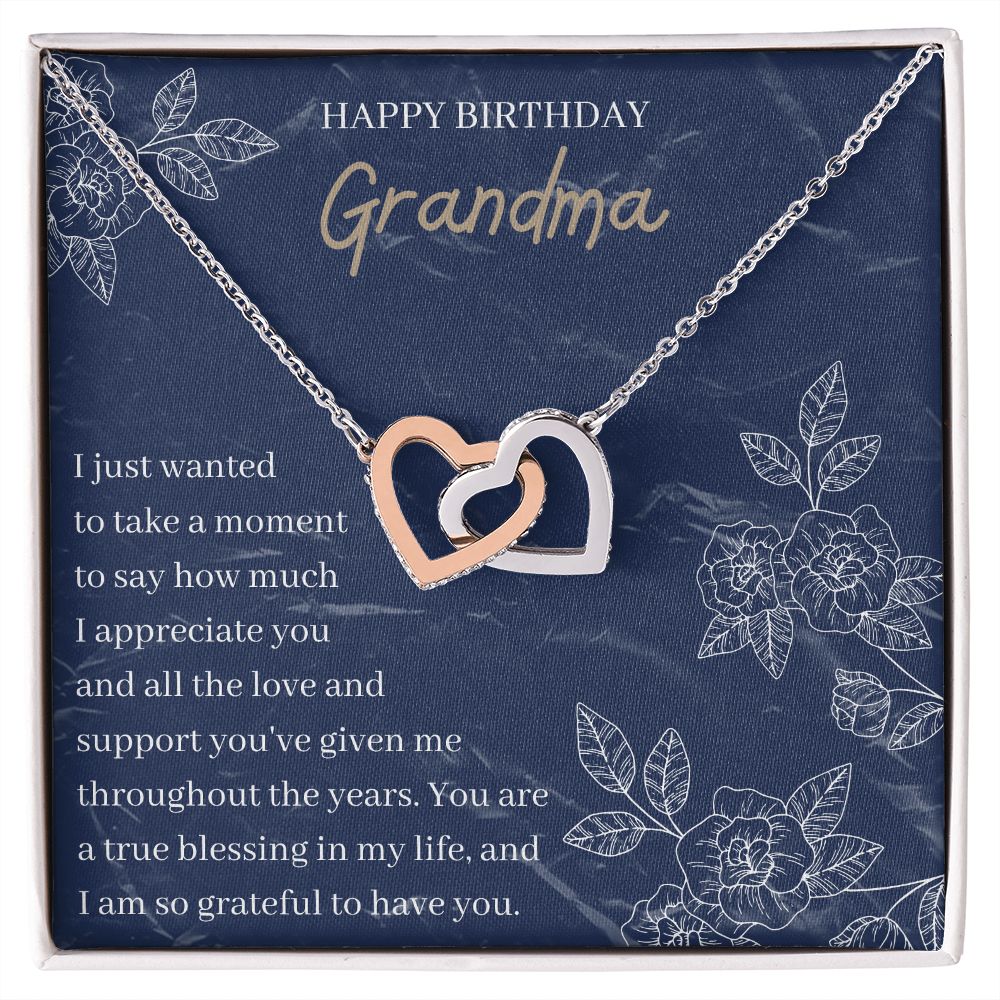 Interlocking Hearts Necklace - Happy Birthday GrandMa